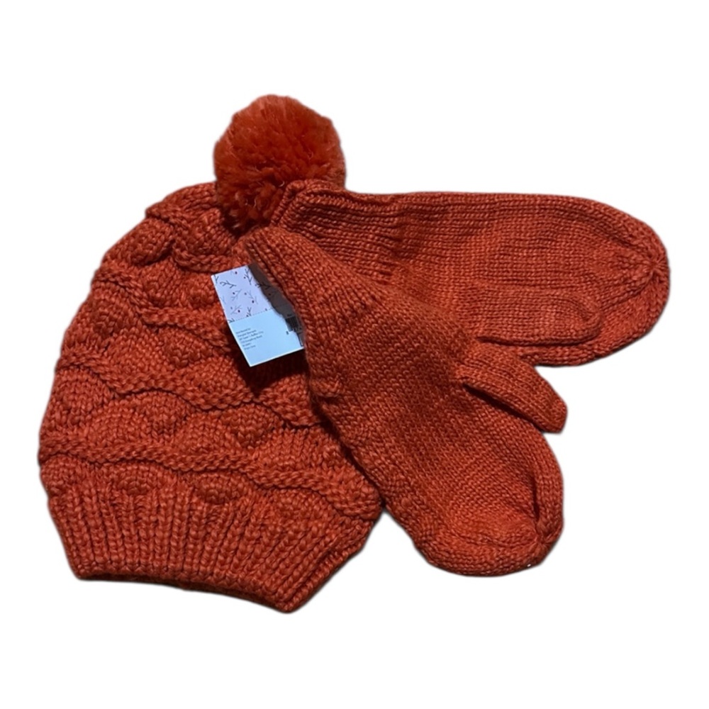 Cozy Orange Knit Hat and Mittens Set - Picture 3 of 7